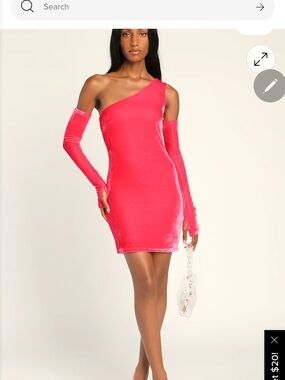 Lulu's One-Shoulder Velvet Mini Dress in Hot Pink